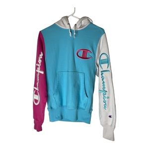 Champion | Tops | Champion Hoodie Pink Blue And White Sweatshirt Reverse  Weave Color Block | Poshmark